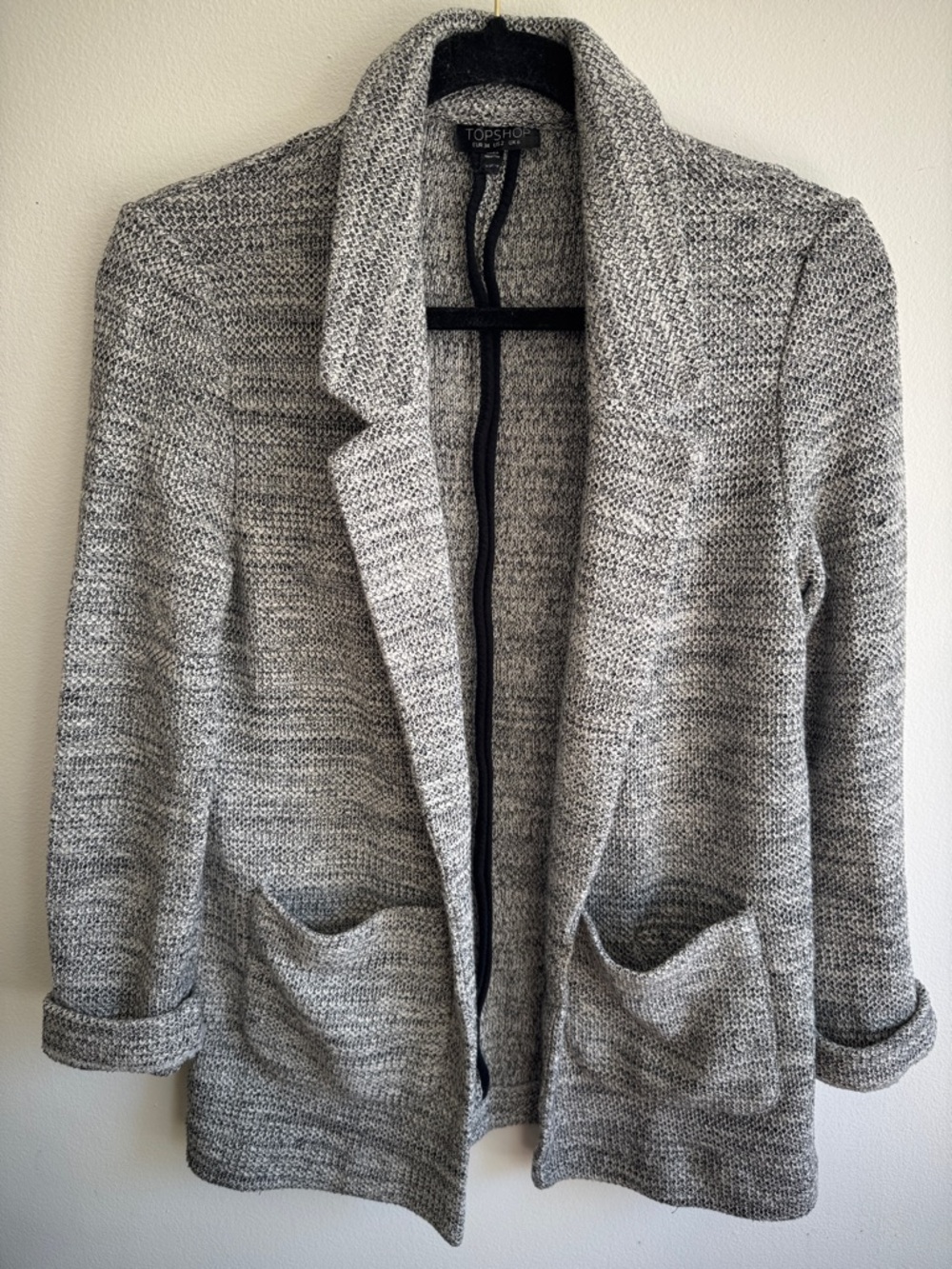 Topshop Marled Gray Open Knit Cardigan Blazer